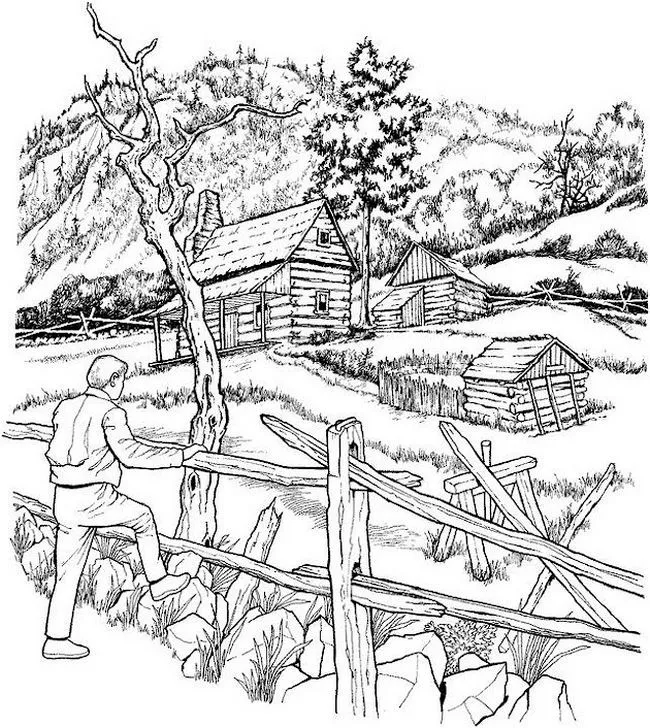 Colorear Para adultos, dibujo Paisaje forestal Colorear Para adultos, dibujo Paisaje forestal