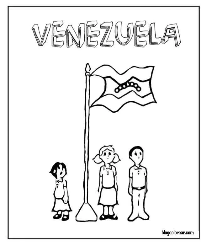 colorear Bandera de Venezuela con niños - Colorear dibujos infantiles