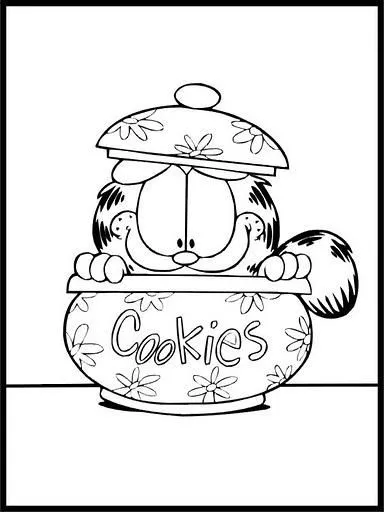  ... colorear: Dibujos para colorear - Garfield en el bote de las galletas