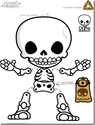 colorear tus dibujos: Día de los muertos, marioneta recortable esqueleto