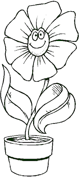 un bonito dibujo para colorear de una gran flor sonriente , metida en ...
