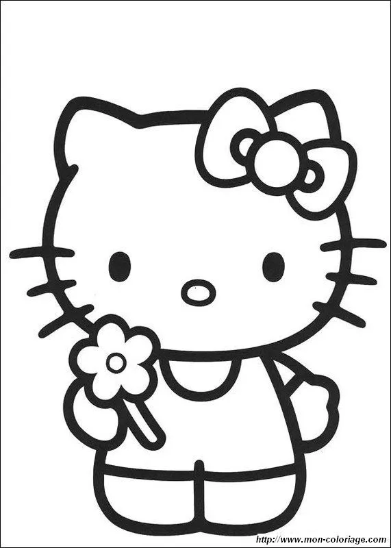 Colorear Hello Kitty, dibujo Hello Kitty ofrece una flor