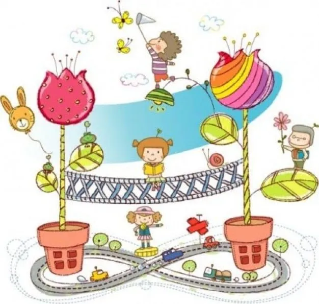 Colorida abstracta con niños y flores | Descargar Vectores gratis