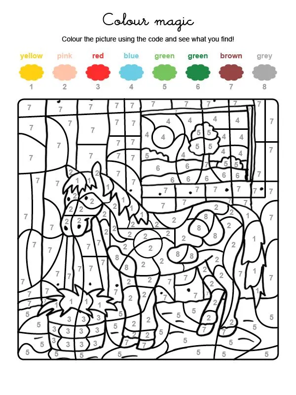 Colour by numbers: un caballo: Dibujos para colorear