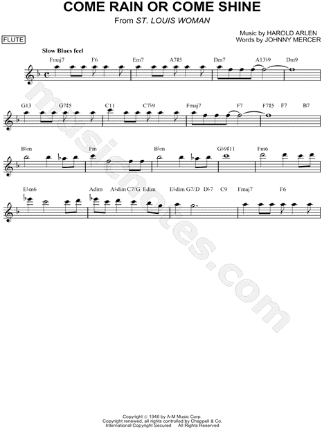 Come Rain or Come Shine" from 'St. Louis Woman' Sheet Music (Flute ...