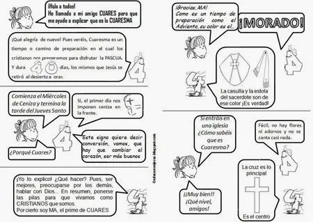 Comic sobre la cuaresma para niños, español e inglés | JUGARYCOLOREAR