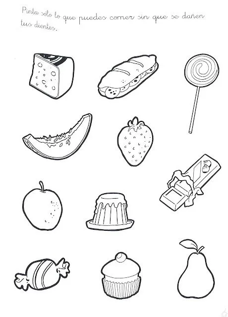 Dibujo para colorear alimentos nutritivos y chatarra - Imagui
