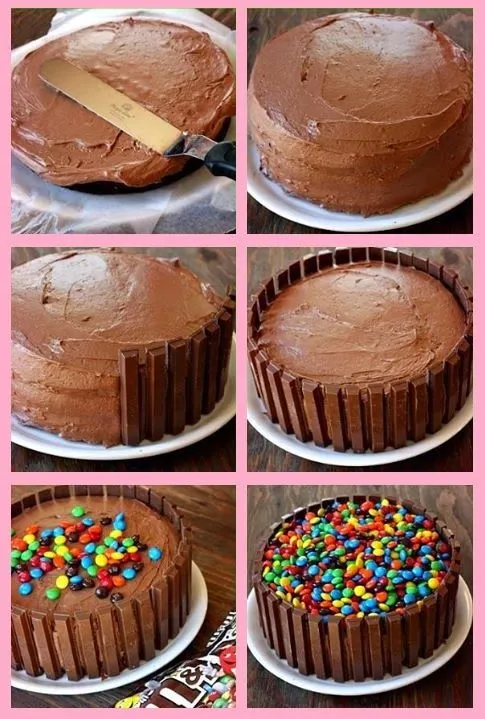 Comidas Decoradas: Torta con rocklets de colores y barras de chocolate