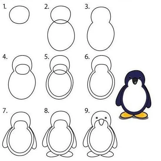 como-dibujar-pinguino | Dibujos paso a paso | Pinterest