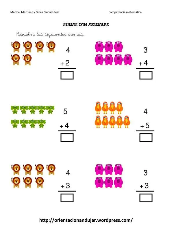 Competencia matemática; sumas con animales -Orientacion Andujar