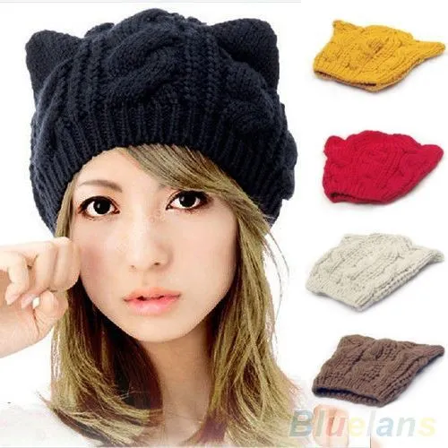 Compra crochet orejas de gato del sombrero online al por mayor de ...