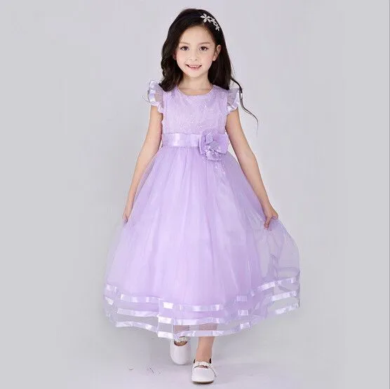 Compra lila vestido de niña de las flores online al por mayor de ...