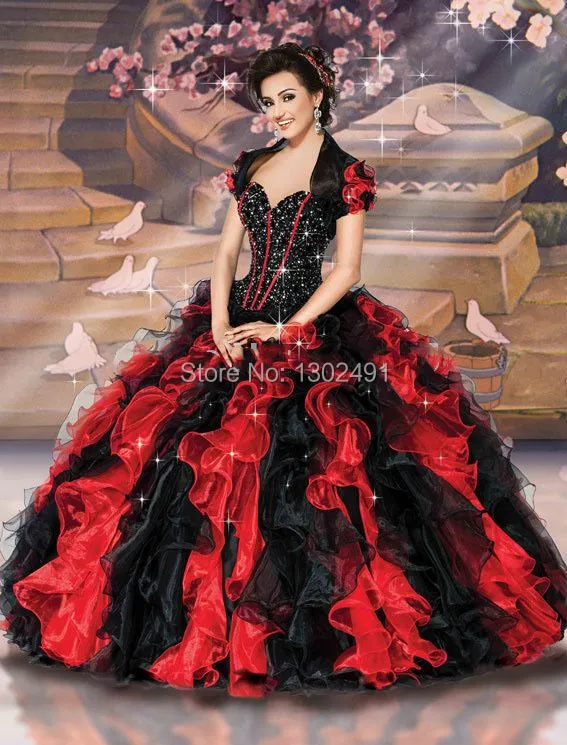 Compra rojo y negro de vestidos de fiesta de quince años online al ...