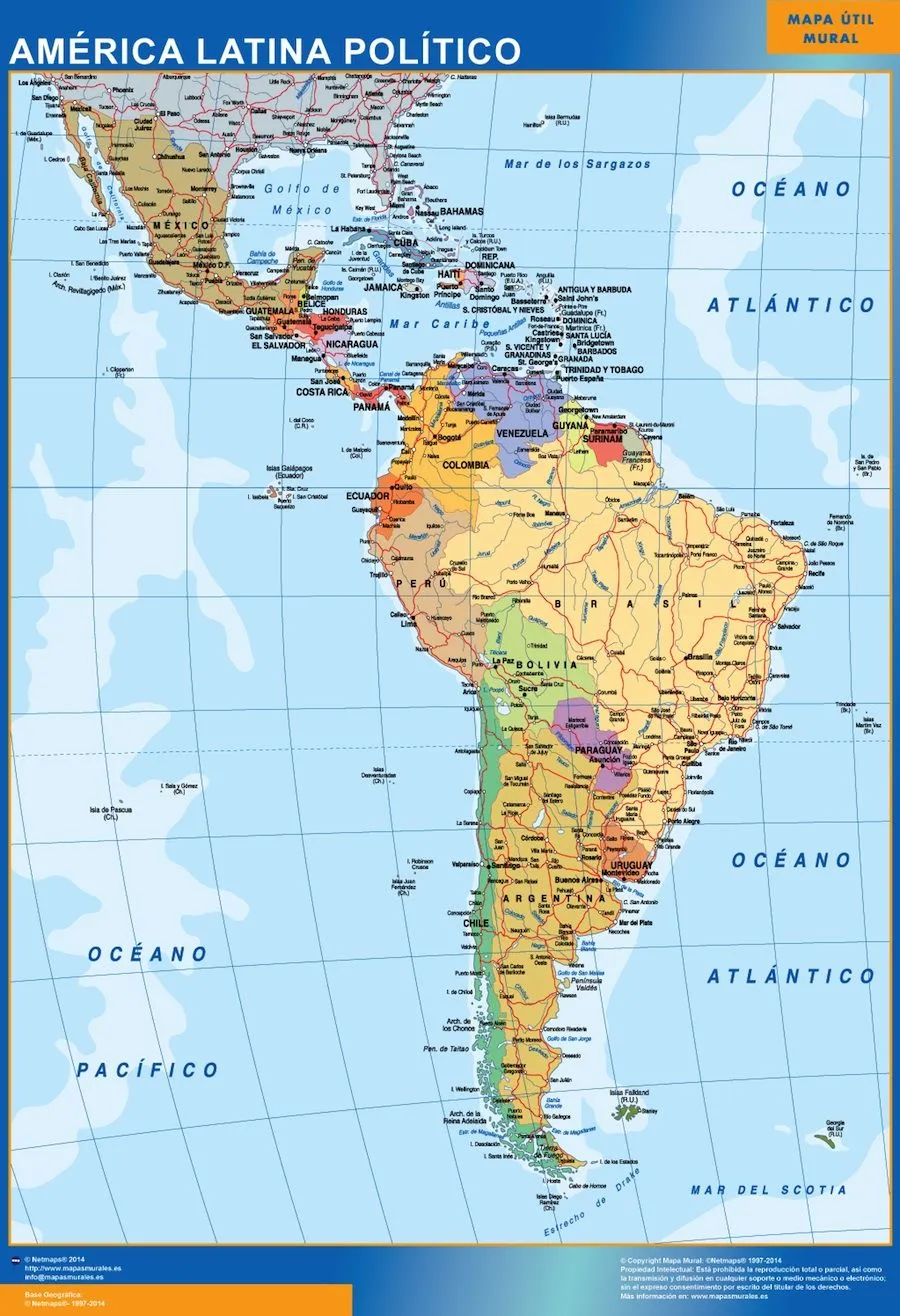 Comprar Mapa América Latina Político | MapasMurales.com Comprar Mapa América Latina Político | MapasMurales.com