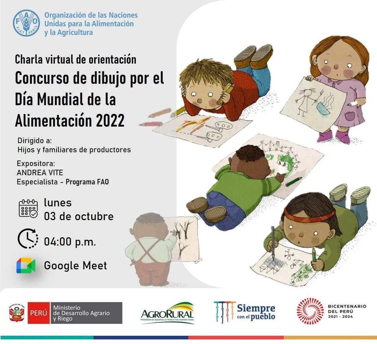 Concurso de dibujo por el Día Mundial - Alimentación 2022 - Campañas -  Programa de Desarrollo Productivo Agrario Rural - Plataforma del Estado  Peruano