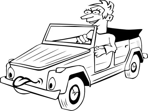 Conducir coches de dibujos animados chico Esquema clipart Vector ...