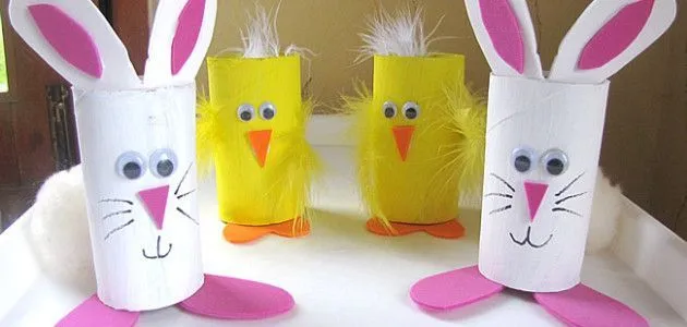 Conejitos y pollitos de Pascua hechos con tubos de papel higiénico ...