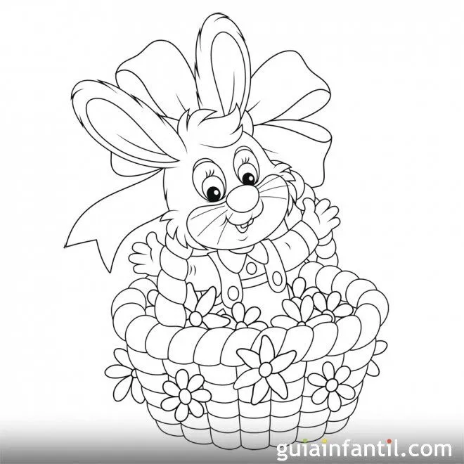 Conejo dentro de una cesta llena de huevos de Pascua - Dibujos de ...
