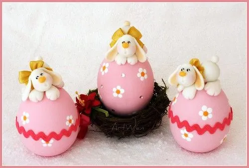 Conejos de pascuas en porcelana fria - Imagui