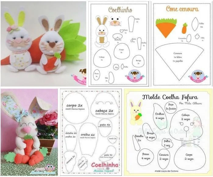 Conejos y zanahoria de fieltro con Patrones | Manualidades, Patrones,  Adornos de fieltro