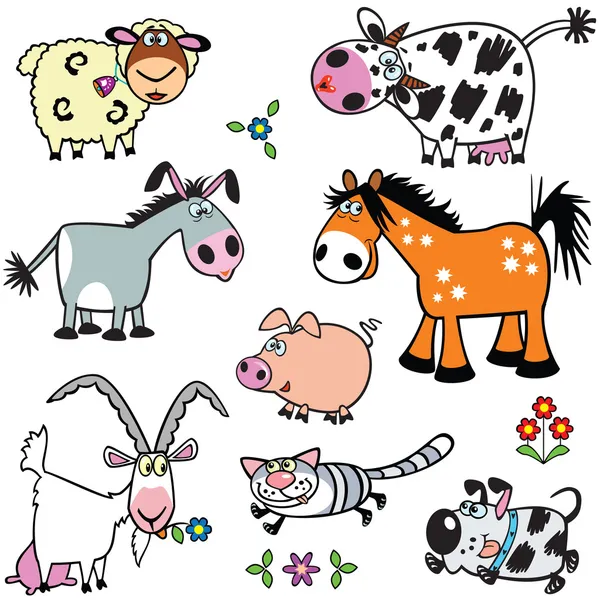 conjunto con animales de granja dibujos animados — Vector stock ...