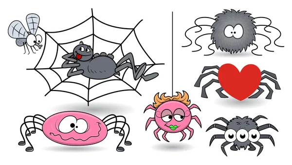 Conjunto de arañas de vector de dibujos animados — Vector stock ...