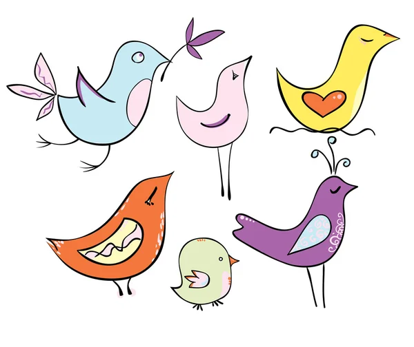 Conjunto muy bonito dibujos animados pájaros en colores pastel ...