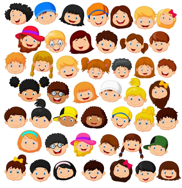 conjunto de cabeza de los niños de dibujos animados — Vector stock ...