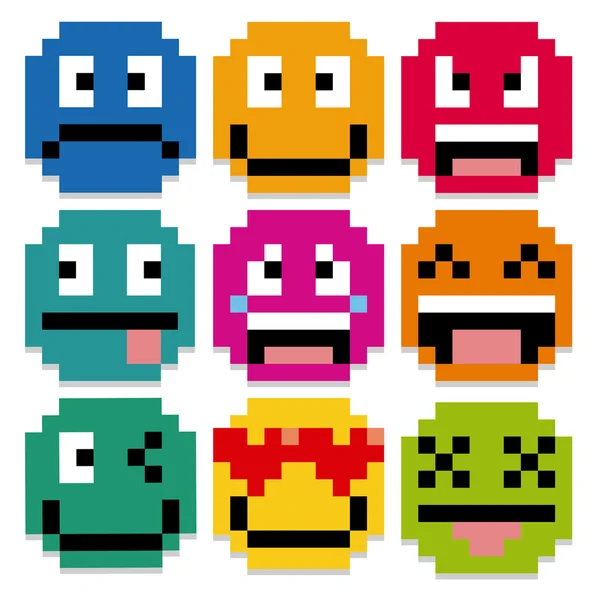 Conjunto de caras de dibujos animados diferentes píxeles — Vector ...