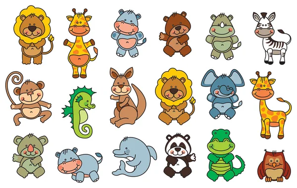 conjunto de dibujos animados divertidos animales — Vector stock ...