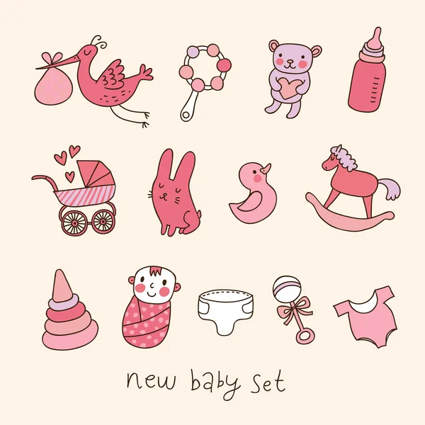 Conjunto de dibujos animados lindo bebé. carro, bebé, juguetes ...