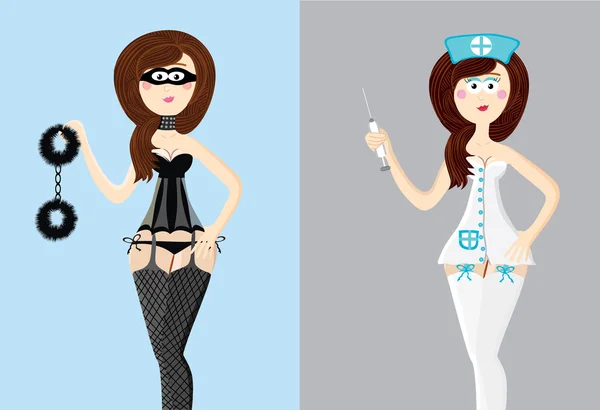 Conjunto de dibujos animados de mujeres sexy. Mujer en blak y la ...