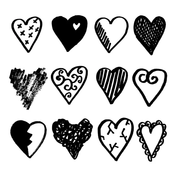 Conjunto de dibujos de corazones, negro doodle aislado sobre fondo ...