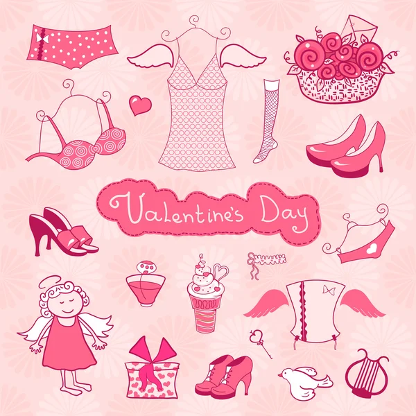 Conjunto de cosas femeninas para el día de San Valentín — Vector ...