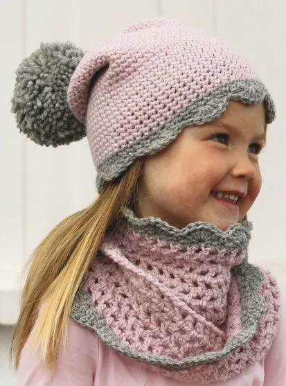 conjunto de gorro y cuello tejido a crochet, para niña lindo ...
