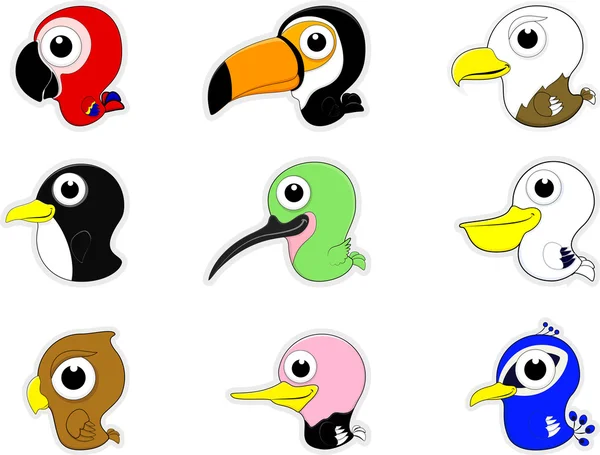 Conjunto de iconos de dibujos animados pájaros — Vector stock ...