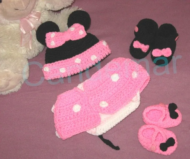 Conjunto Minnie tejido a crochet, para beba de 0 a 3 meses ...