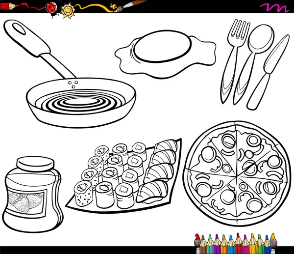 Conjunto de objetos de comida para colorear página — Vector stock ...