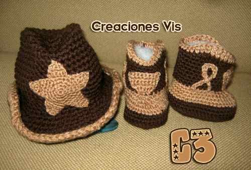 Conjunto Vaquero Cowboy Tejido Crochet Sombrero Botas Bebé ...