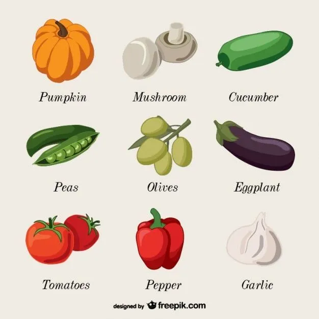 Conjunto de verduras con nombres | Descargar Vectores gratis