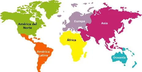 Mapa de los cinco continentes con nombres - Imagui