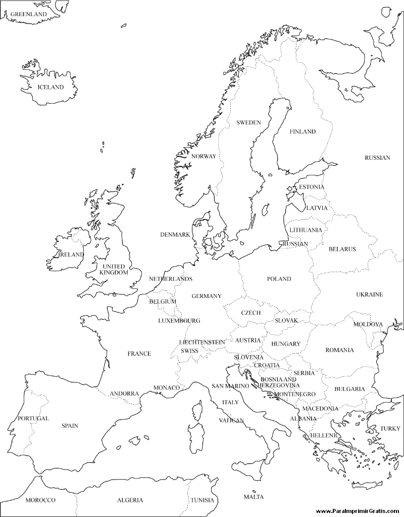 Mapa de Europa - Para Imprimir Gratis - ParaImprimirGratis.