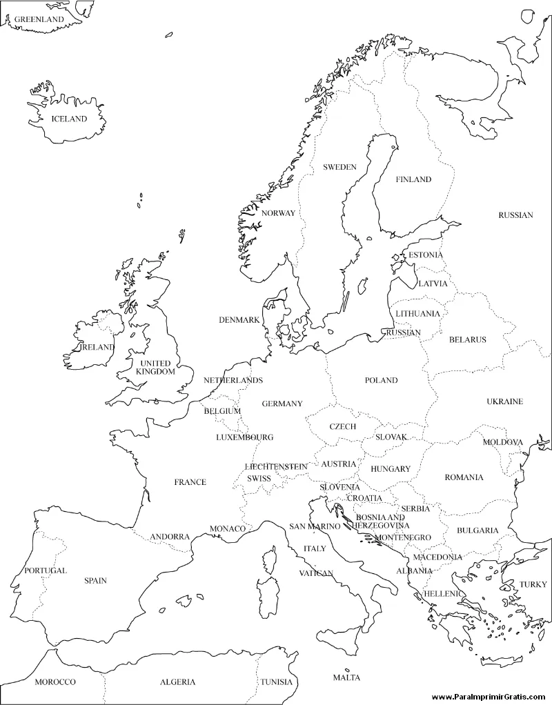 Mapa de Europa - Para Imprimir Gratis - ParaImprimirGratis. Mapa de Europa - Para Imprimir Gratis - ParaImprimirGratis.
