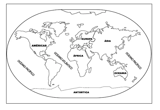 Mapamundi y sus continentes para colorear - Imagui