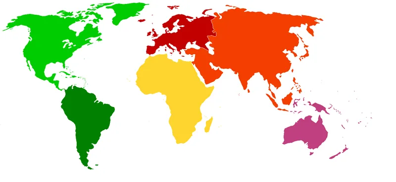 6 continentes en un Mapamundi
