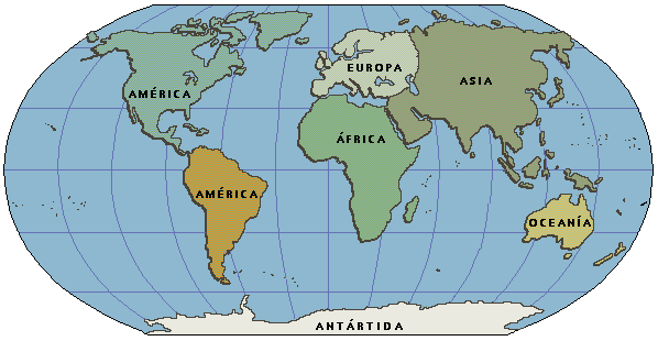 Mapa mundial con nombres de los continentes - Imagui