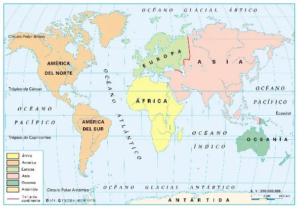 Planisferio con nombres de continentes y oceanos - Imagui
