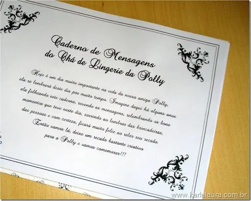 Convite de Chá de Lingerie da Polly e Caderno de Mensagens - Karla ...