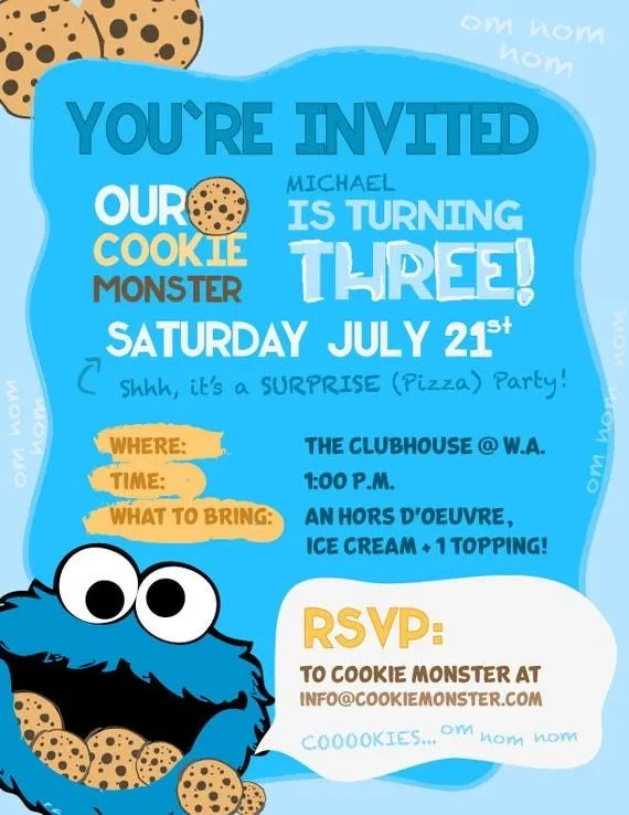 Como hacer invitaciónes de cookie monster - Imagui