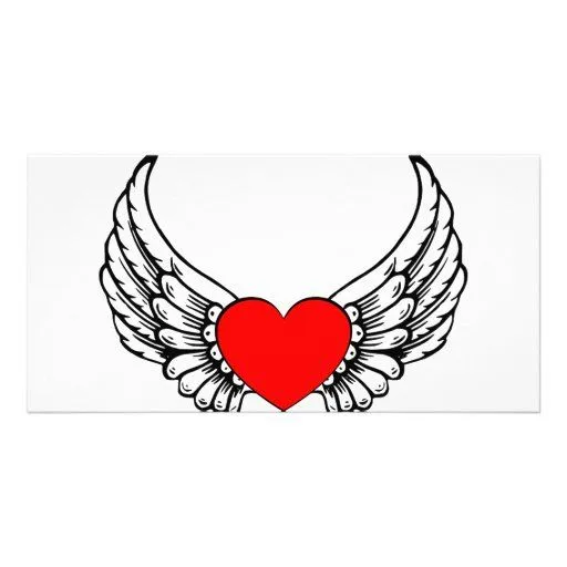 Corazón de alas rojas tarjeta con foto personalizada | Zazzle